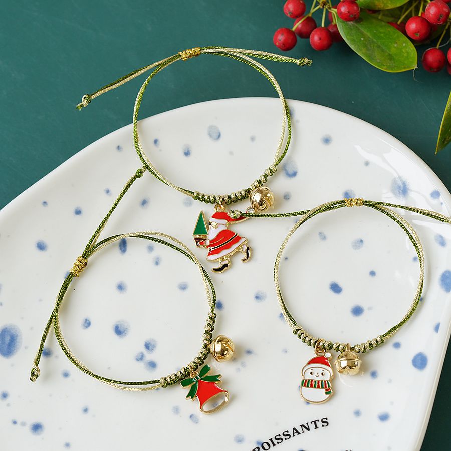 Cute Christmas Tree Santa Claus Snowman Alloy rope Knitting Enamel Christmas Unisex Bracelets 1 Piec
