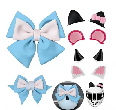 Motosiklet dəbilqələri – Ears Devil Wings Set - blue-and-white-butterfly-machine-6-piece-set