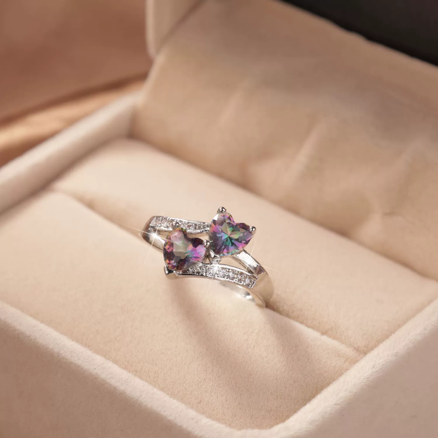 Семицветное кольцо с драгоценными камнями мужское двойное кольцо любви хрустальный циркон пара индивидуальная экологическая медь Европа и США трансграничные