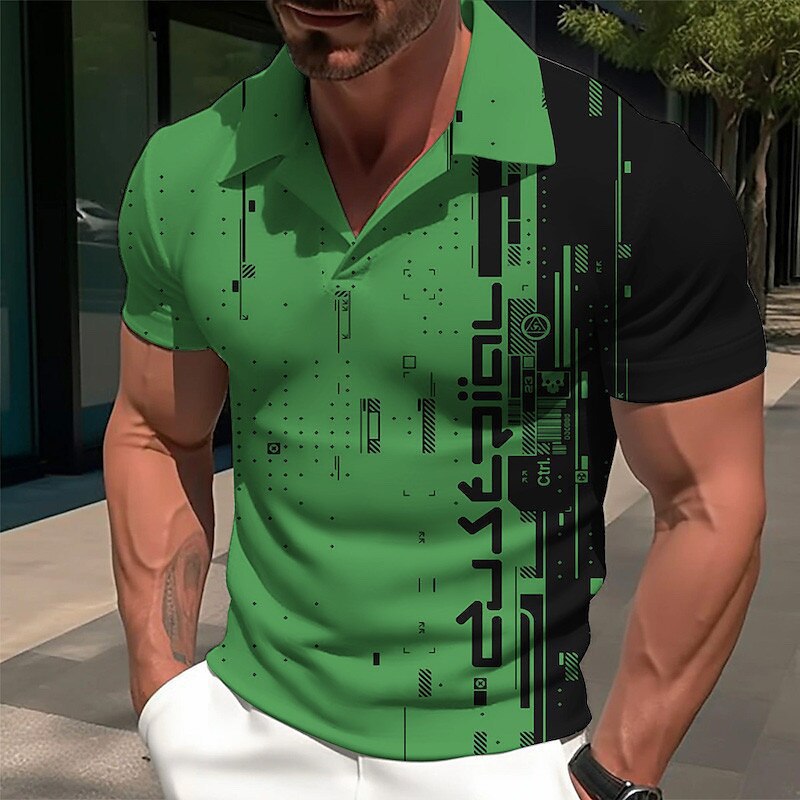 2025 Men's Polo Shirt Golf Shirt Geometric Plaid Pattern 3D Printed Cuban Outdoor Street Short Sleeve