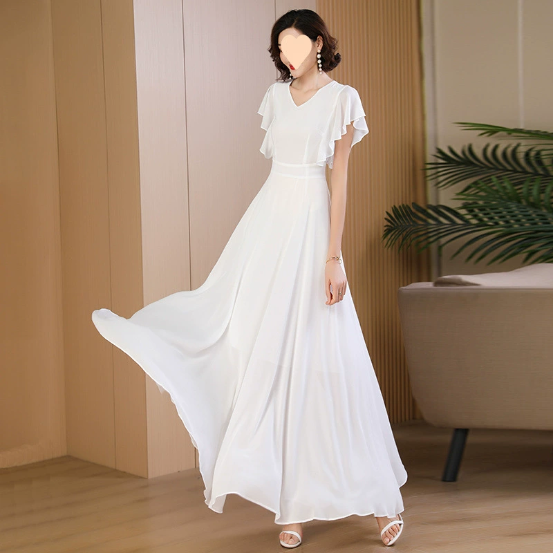 Белое летнее шифоновое платье 2025 года, модная пляжная элитная длинная юбка для женщин, подчеркивающая фигуру.