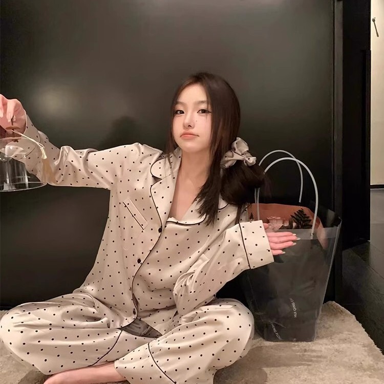 Zhao Lusi's Same Style Light Luxury Silk Pajamas, Exquisite and Exclusive, Simple and Casual Gift Box Set, Elegant Polka Dot Loungewear