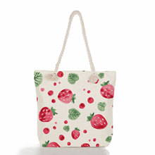 西瓜草莓旅游收纳沙滩包 夏天水果印花女式大容量拉链单肩手提包