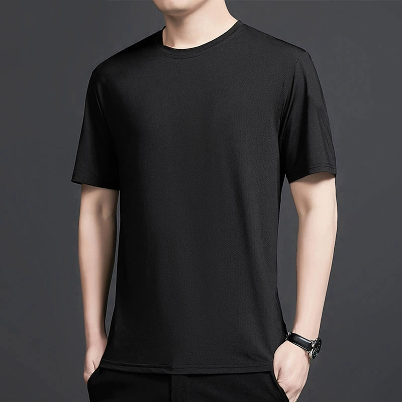 Однотонная сетчатая мужская футболка с короткими рукавами из ледяного шелка, быстросохнущие летние мужские топы, высокоэластичные однотонные свободные спортивные футболки большого размера