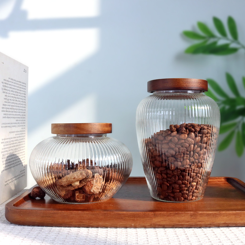 Vertical Pattern Glass Tea Canister, Moisture-Proof Sealed Jar, High Borosilicate Storage Jar for Tea, Coffee Beans, and Coffee Bean Storage