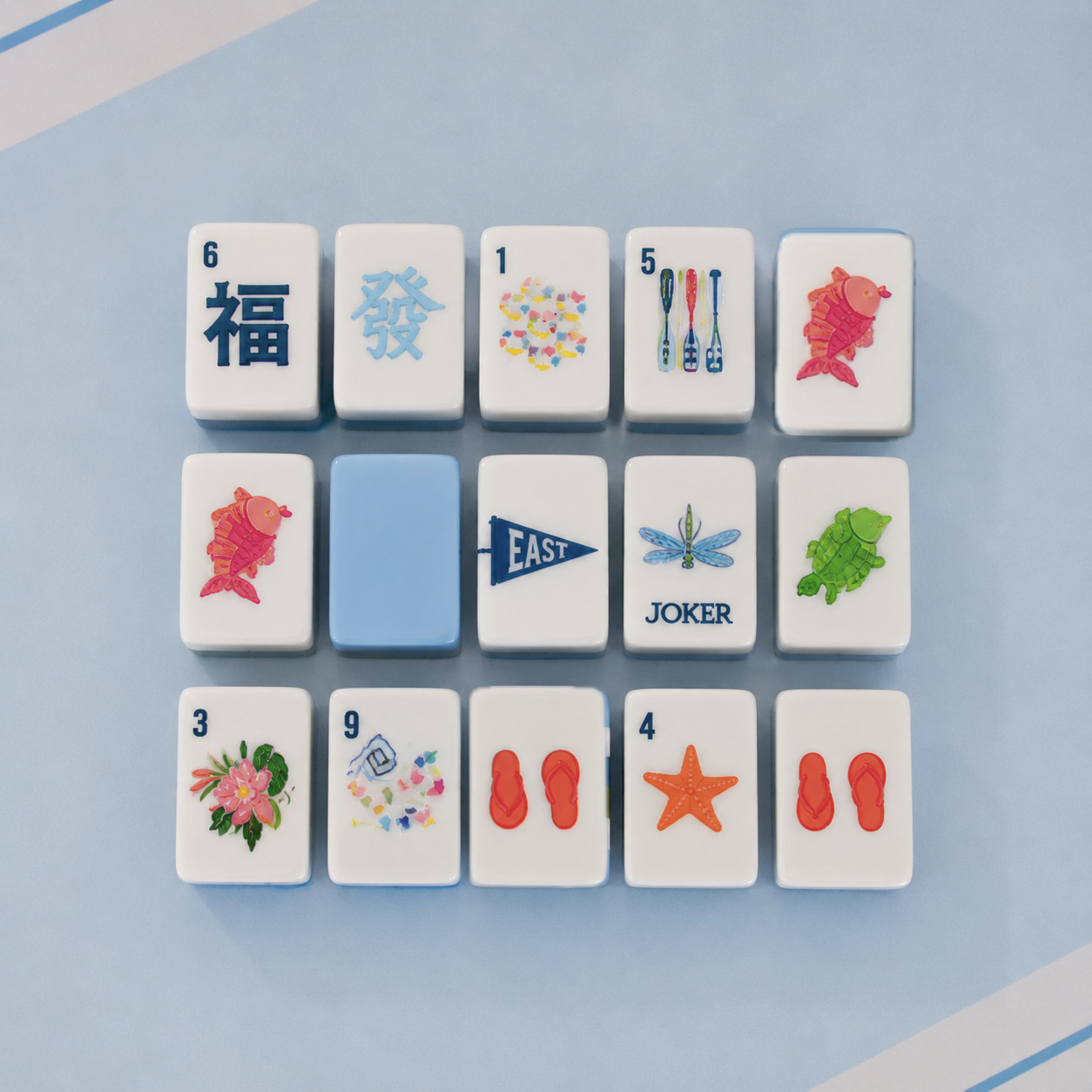 Luxurious Acrylic Splash-Proof Mahjong Tiles, Four-Layer Light Blue American Coastal Beach Resort Style American-Style Mahjong Tiles