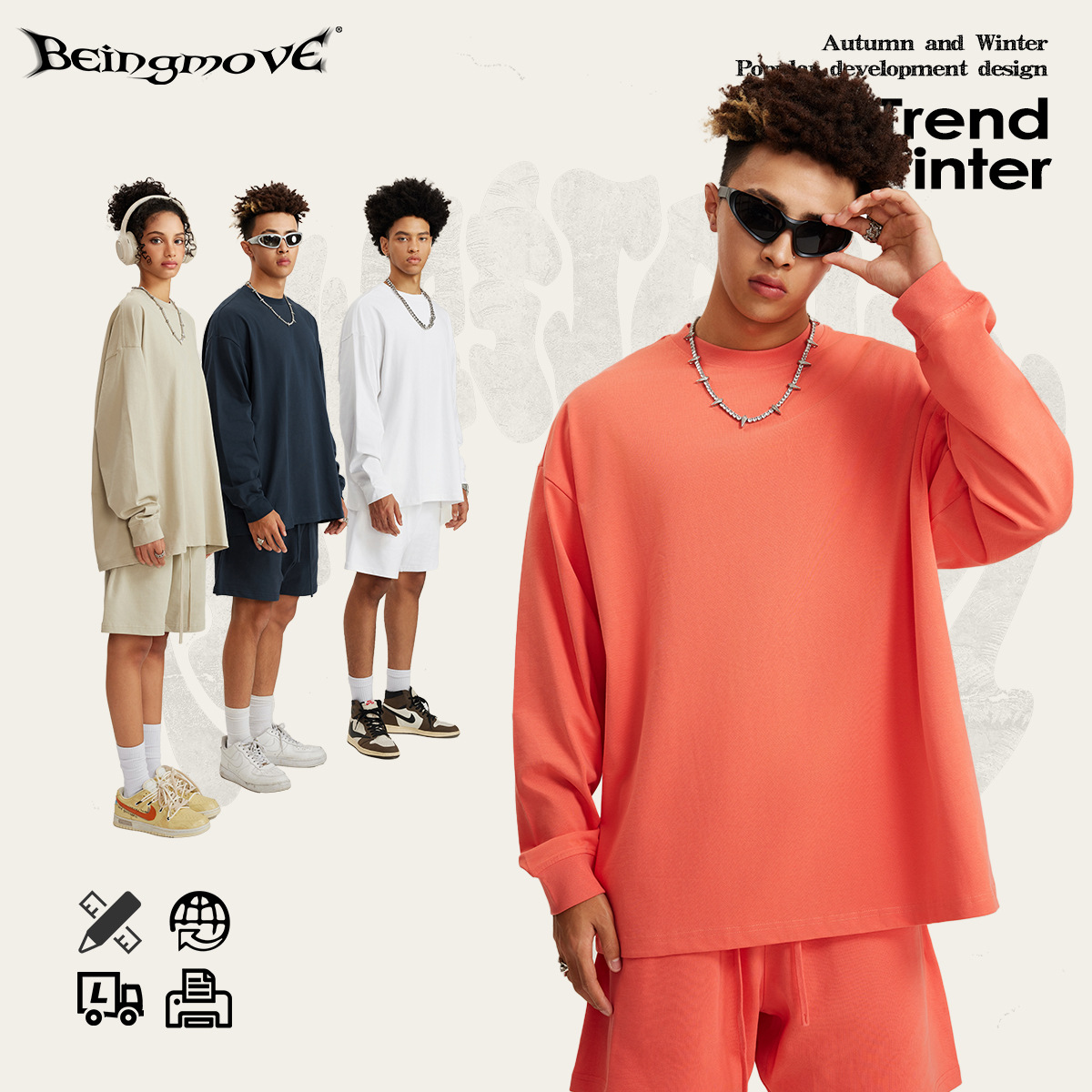 2025 marca de moda americana de verano de algodón sólido de manga larga hombre casual de cuello redondo camiseta adolescente camiseta superior hombre