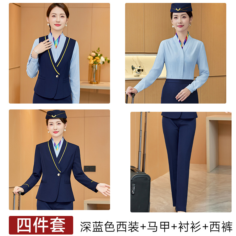 Женский темно-синий костюм + жилет + рубашка + брюки