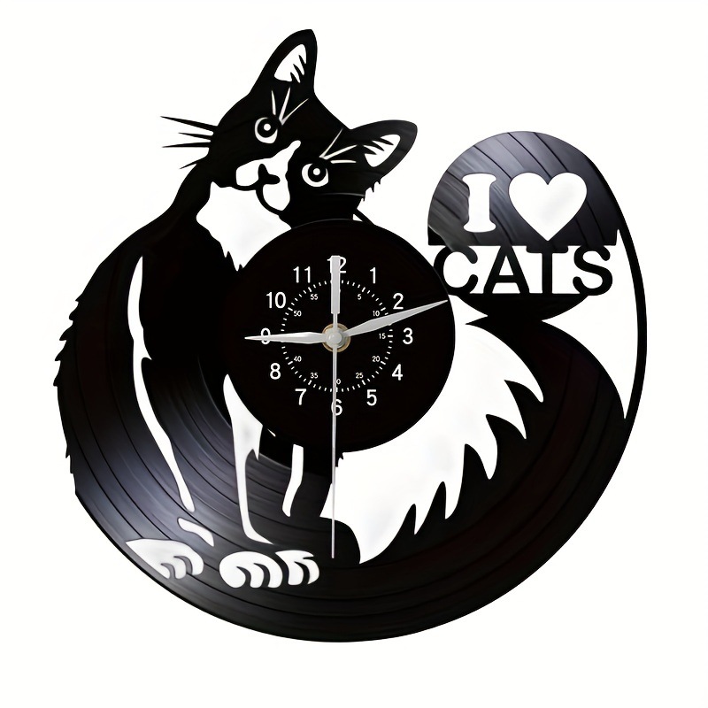 Vinilo creativo vintage arte decorativo lindo gato Reloj de pared moda dormitorio decoración hogar Reloj de pared