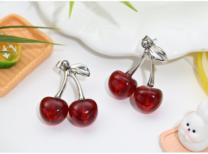 Casual, Daily Occasion 1 Pair Sweet Cherry Plating Arylic Alloy Drop Earrings Ear Studs