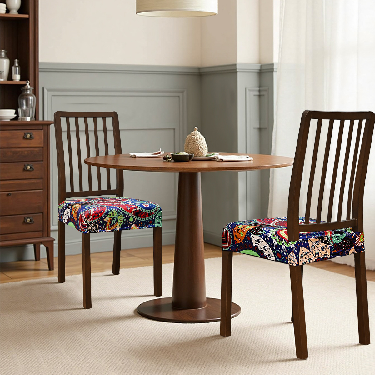 Nuevo transfronterizo elástico a prueba de agua anacaju flor doble taburete elástico cubierta de silla con lengua de hebilla cubierta de taburete impresa antideslizante