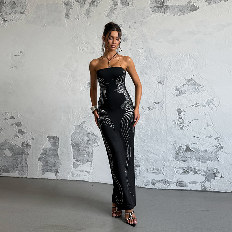 JY24390MHO Angel Wings Skinny Hot Drilling Strapless dress European and American Women's Dress with Line Collar Summer New