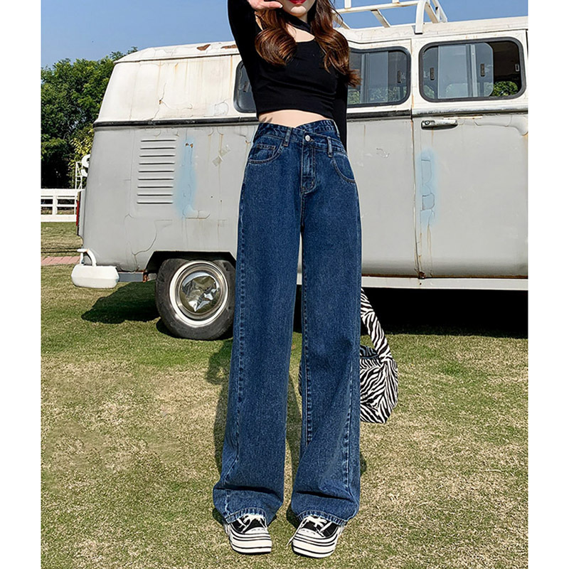 871 High Waist Jeans Women's Straight Loose Cross Waist Wide Leg Pants 2022 New Spring and Summer Mop Pants