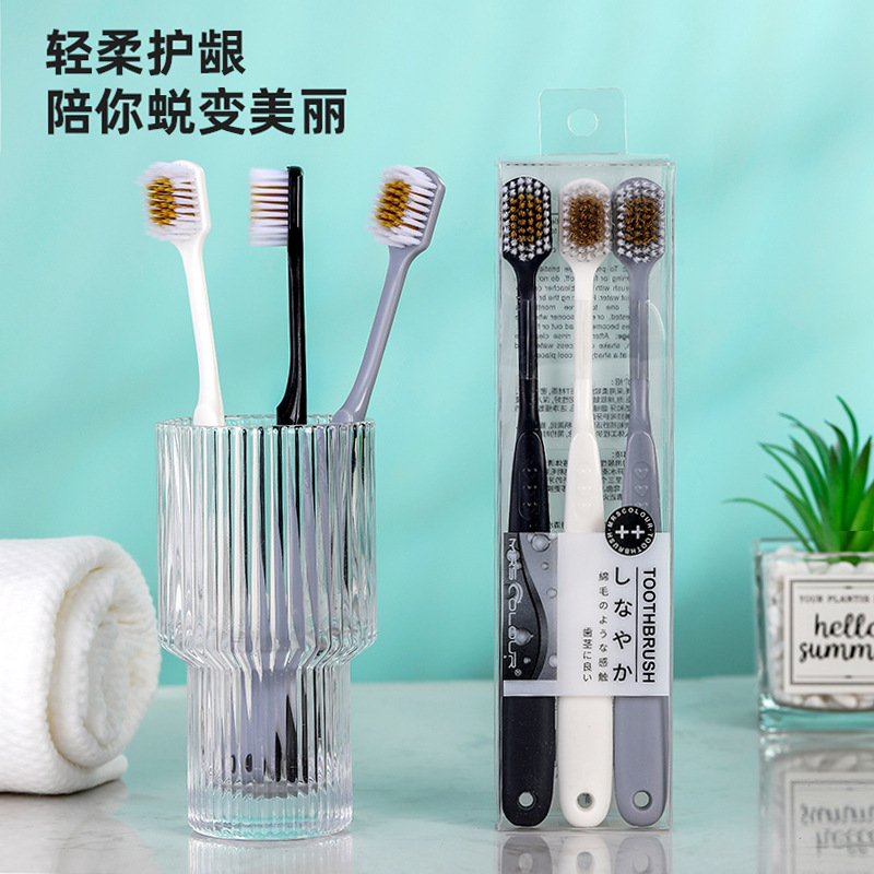 Cepillo de Dientes Suave para Adultos Set de 3 Piezas Cabeza Ancha Limpieza Bucal con Empaque Individual