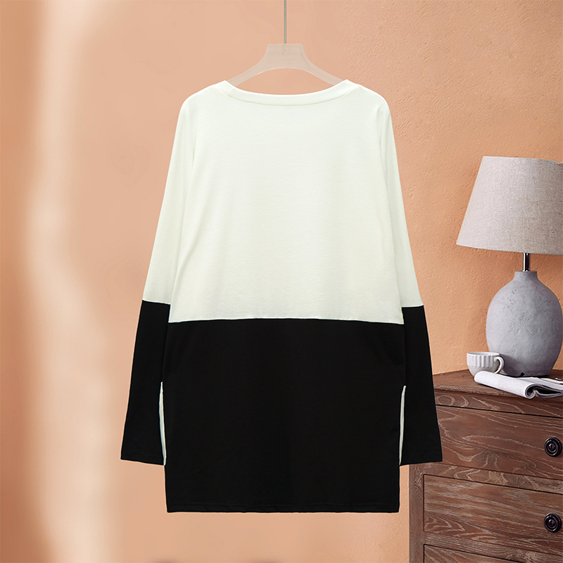 Women's long top black white bottom, cat print with pocket pullover, women's hoodie and pajama_voghion.com