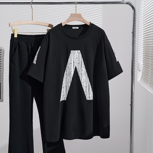 Summer women's new fat MM200 kg plus size short sleeve T-shirt covering meat slim crew neck printed jacket S5595