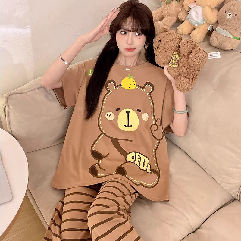 Pajamas for Women Summer 2025 New Short-Sleeved Pants Cartoon Thin Plus Size Cute Summer Pajamas Home Wear Set