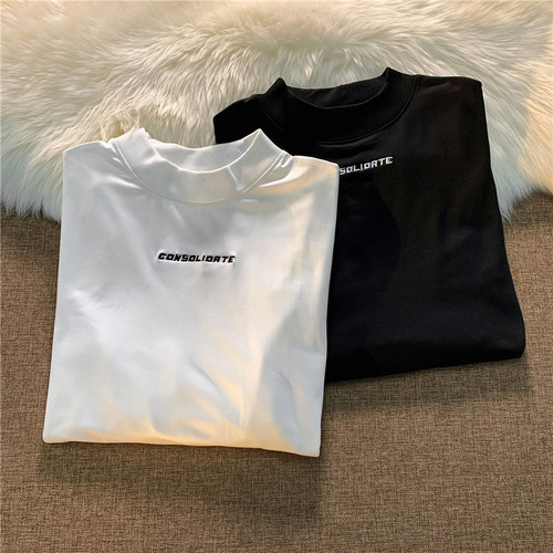 Half High School Style Men's Sweatshirt Spring Korean Version Loose Casual Long Sleeve T-Shirt Trendy Versatile Base Shirt