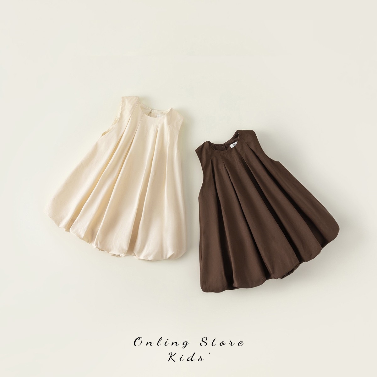 Girls dress summer 2025 new Korean simple fresh solid color puffy flower bud dress princess dress in stock