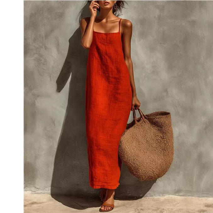 In-Stock Independent Site Amazon Cross-Border Hot-Selling Summer New Solid Color Strapless Loose Backless Sleeveless Dress