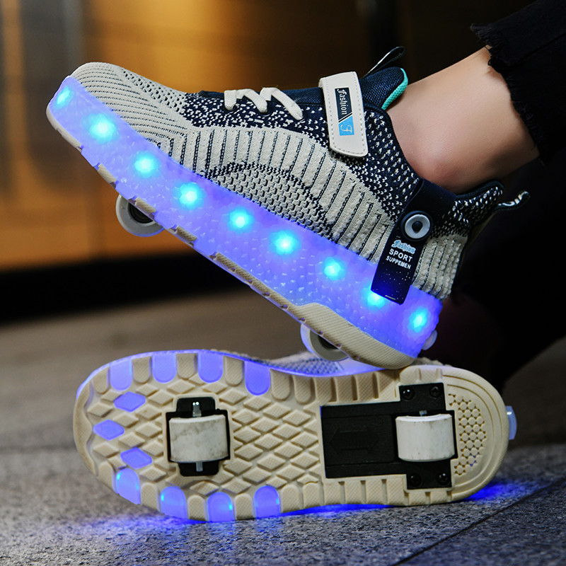 Cross-Border Shoe Manufacturer Wholesale Rechargeable Light-Up Shoes Led Lights Children's Adult Roller Skates with Wheels Light-Up Walking Shoes