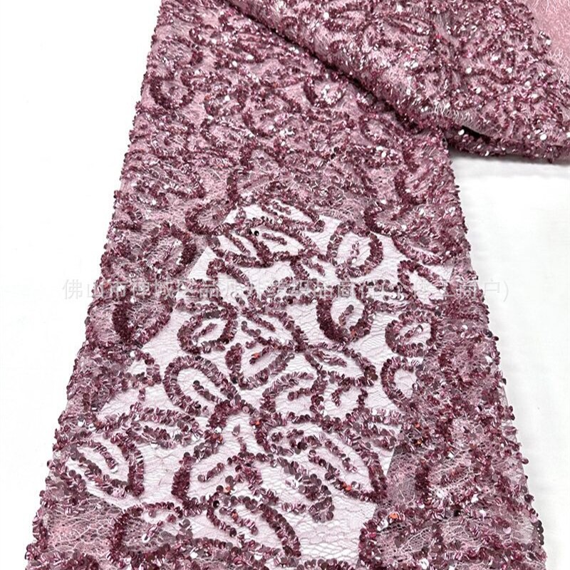 Flores tridimensionales sequinilla tubo de perlas tela de bordado ligera lujo vestido de boda tela de bordado de tela de malla de alto nivel