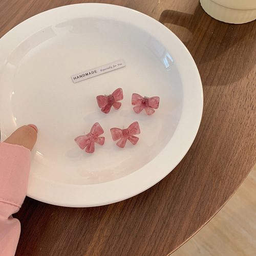 Pink Hoop Earrings Sweet Fresh and Versatile Instagram Bow Earrings for Women Summer  New Trend Earrings Mori Style
