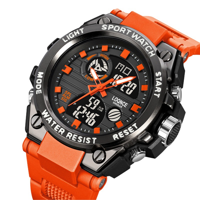 LOQNCE nuevo popular dial grande estudiante masculino moda multi-funcional doble pantalla impermeable reloj electrónico entrega 98002