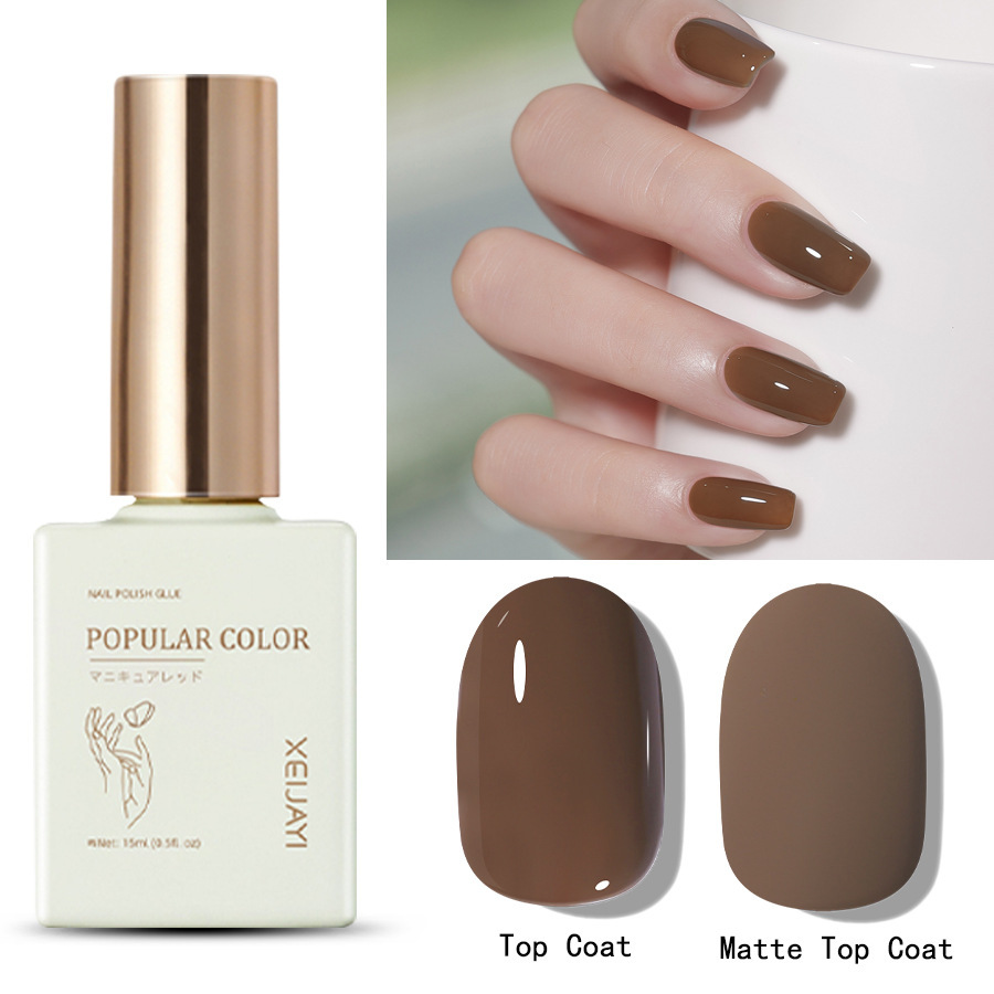 Nuevo blanco esmalte de u&ntilde;as pegamento color s&oacute;lido marr&oacute;n esmalte de u&ntilde;as tienda especial duradero firme esmalte de u&ntilde;as traje de pegamento