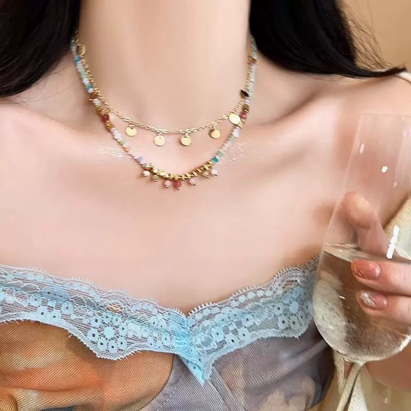 彩色小米珠串珠叠戴项链女波西米亚民族风锁骨链时尚气质个性颈链