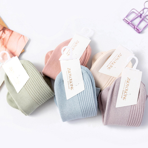 Autumn and summer thin women's double-needle solid color cotton socks short-tube boat socks breathable and sweat-absorbent manufacturer wholesale