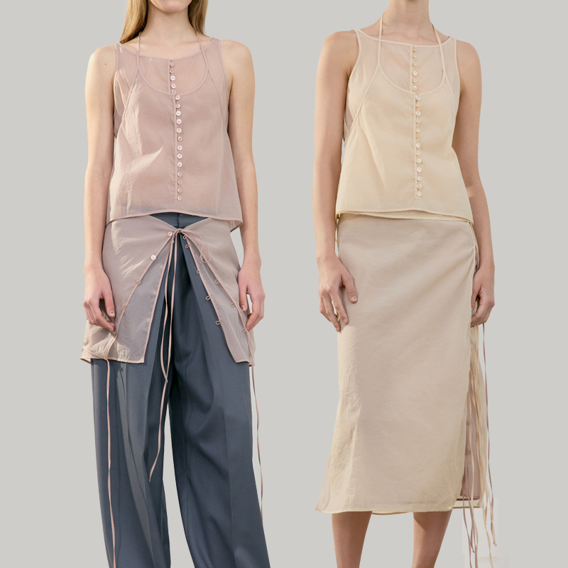 Now Korean Low Clas*Ic Spring and Summer Strap Design Two-Piece Tulle Camisole Button See-Through Skirt Now Korean Low Clas*Ic Spring and Summer Strap Design Two-Piece Tulle Camisole Button See-Through Skirt