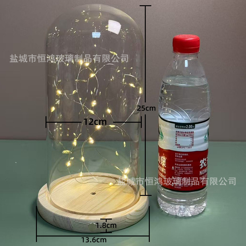 海胆永生花干花侧面触摸开关玻璃罩子底座带灯展示盒手办创意|undefined