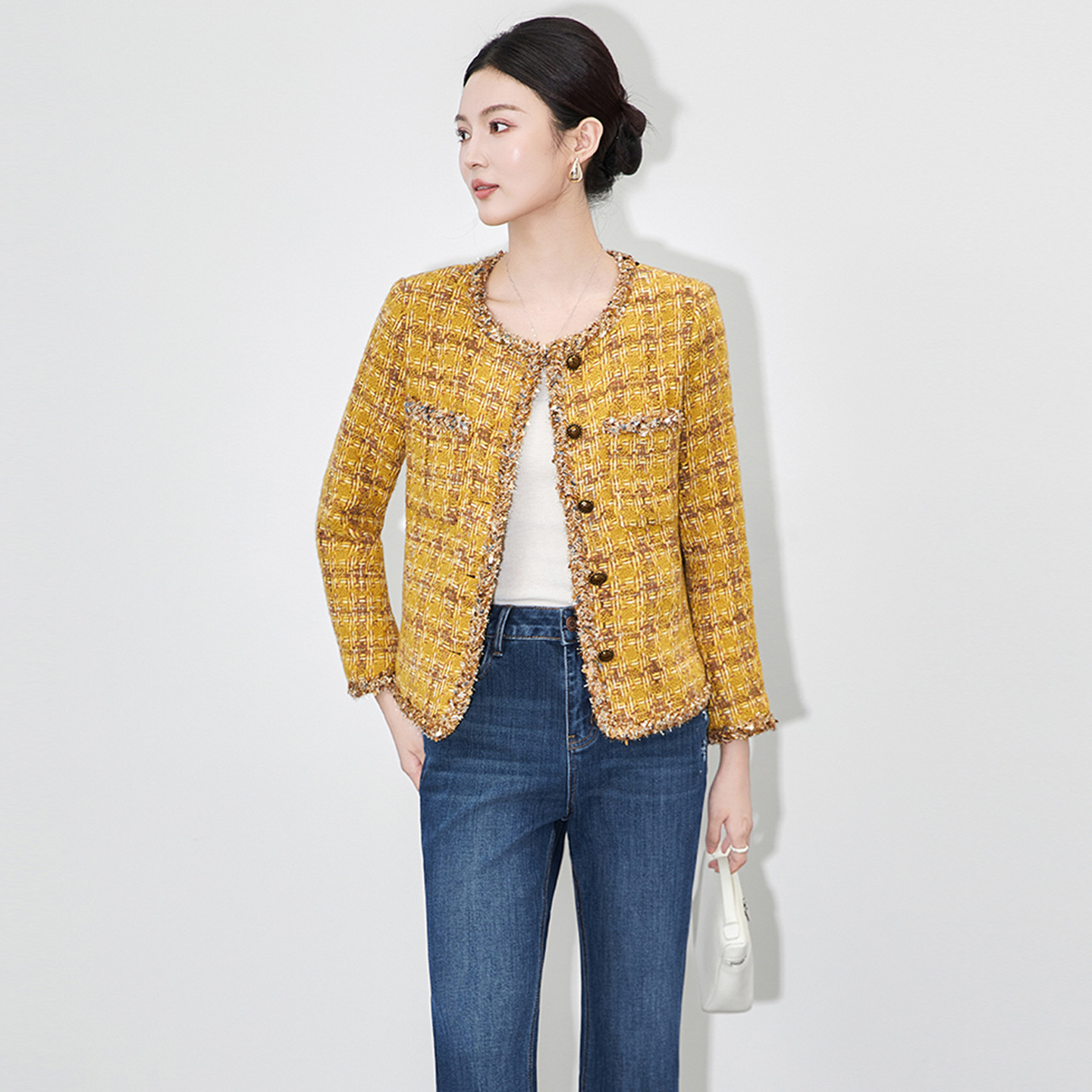 2512810-Nanyou Light Luxury Style Chanel-Inspired Tweed Short Jacket Fashionable Socialite Old Money