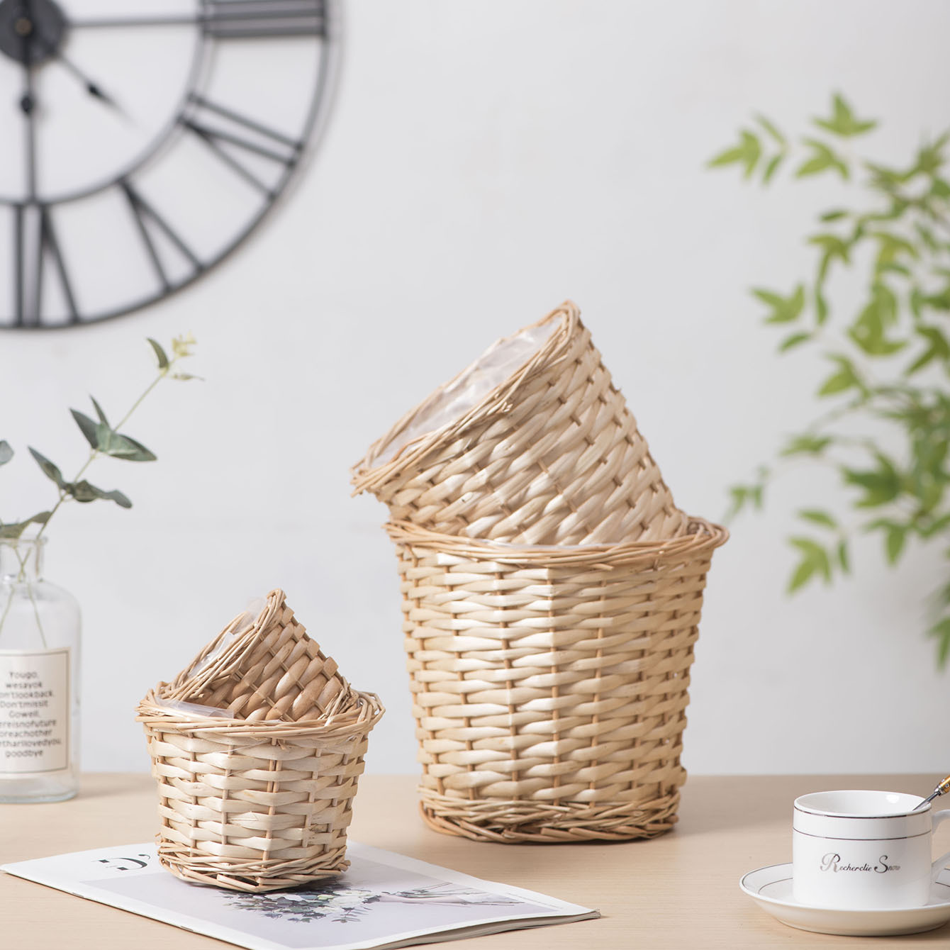 Sauce trenzado maceta de flores secas flores frescas canasta de flores decoración adornos hogares pastílicos sala de estar grasa verde carnosa maceta cubierta