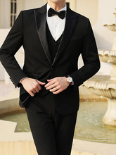 结婚订婚新郎伴郎西服套装男礼服塔士多一粒扣西装三件套大码套西