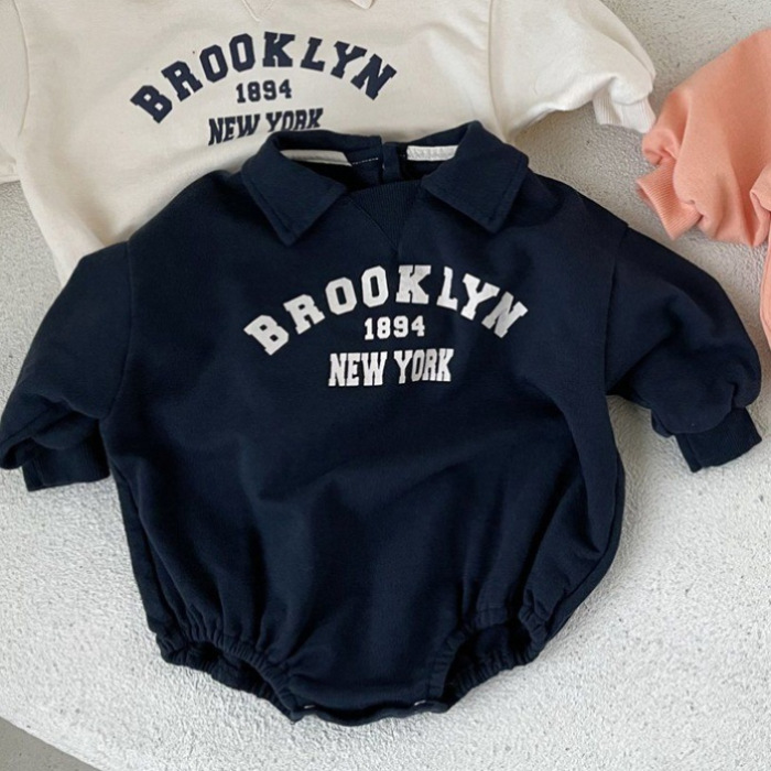 Estilo coreano niños y niñas bebé solapa suéter con capucha mameluco ins recién nacido algodón casual impreso moda mameluco