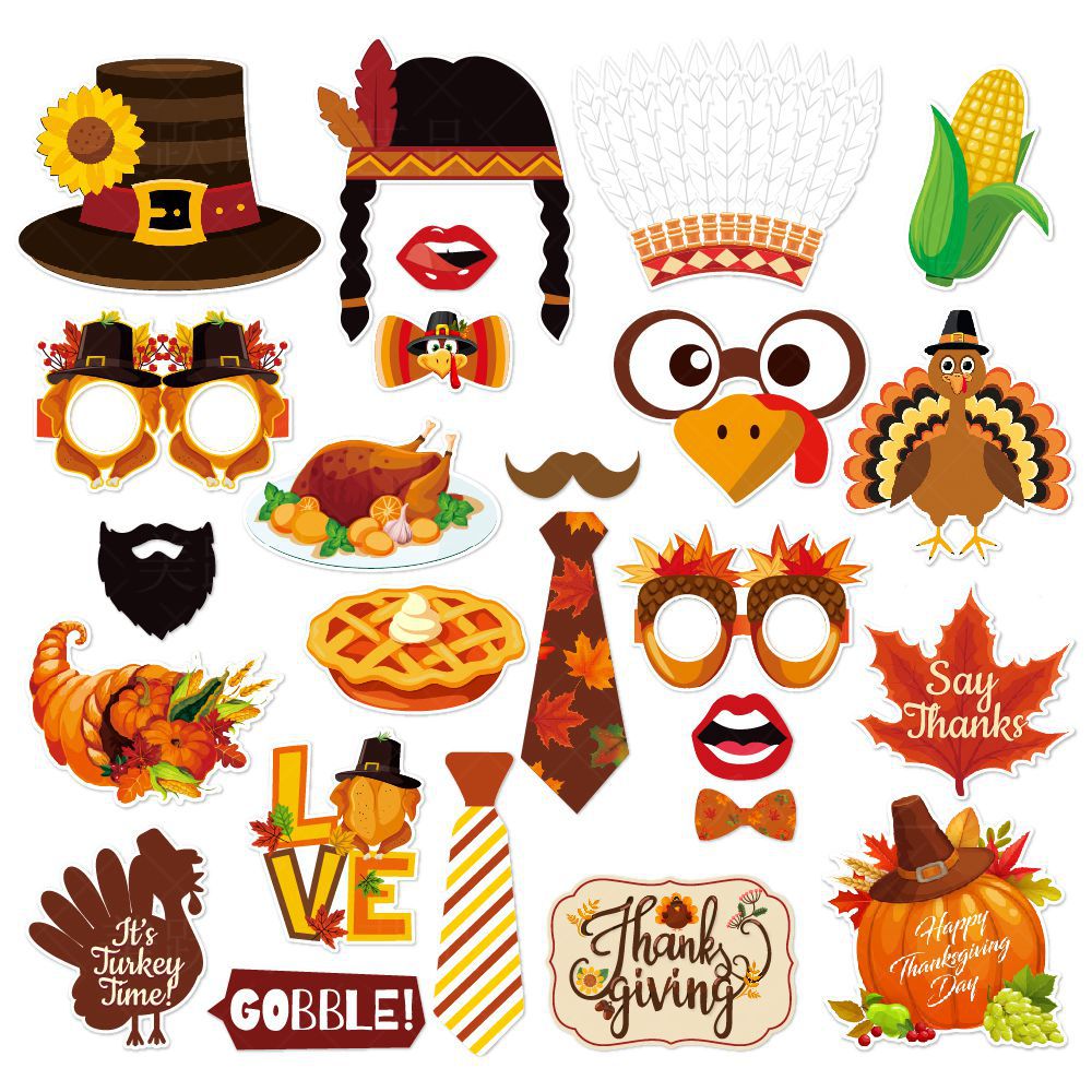 Decoración de fiesta de Acción de Gracias transfronteriza Apoyos de foto de la hoja de arce Decoración de fiesta de vacaciones de otoño Suministros de fotos divertidas