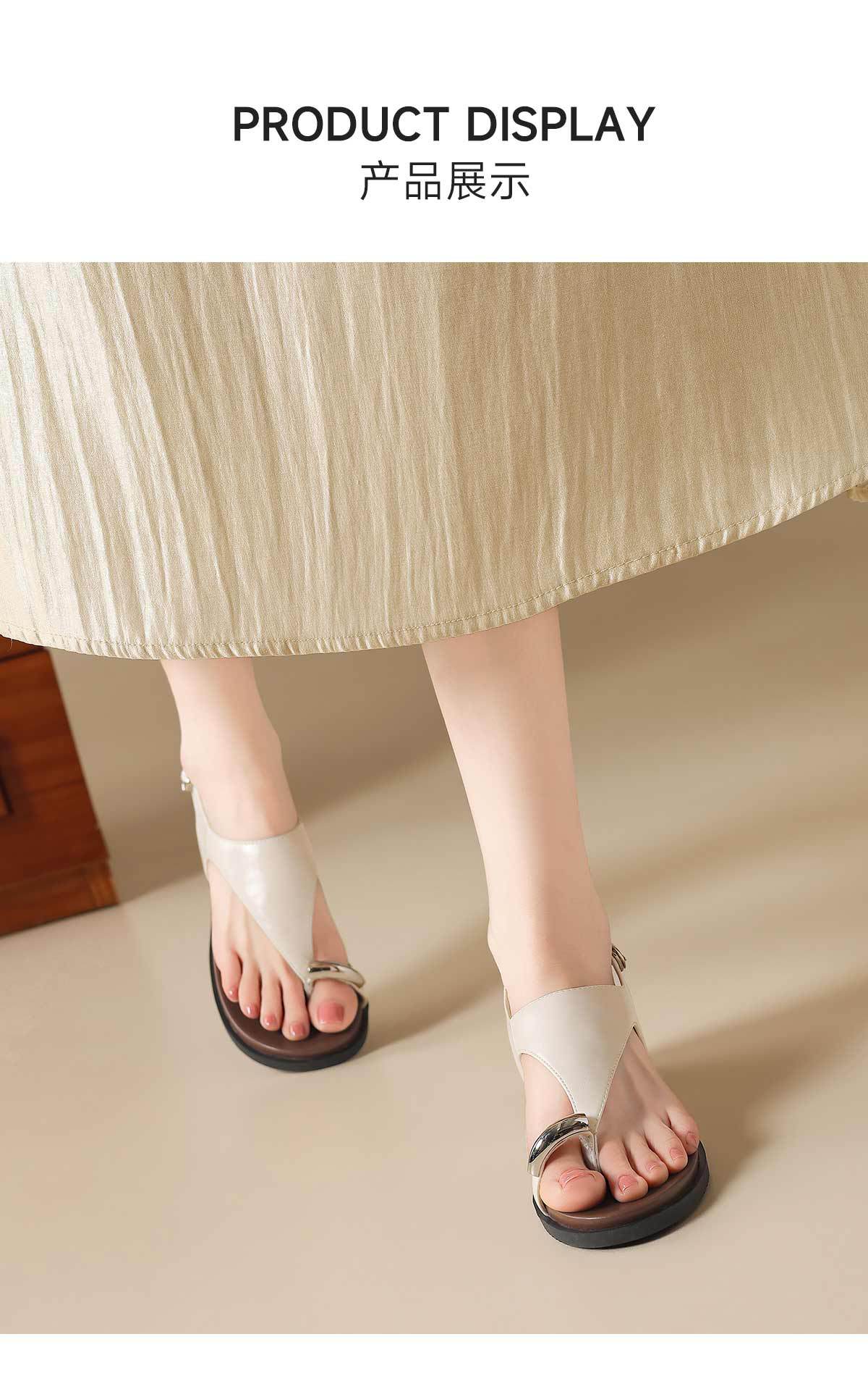 Sandal xỏ ngón nữ kiểu Pháp cổ điển phong cách La Mã đi biển — Q85 Màu be chi tiết 15