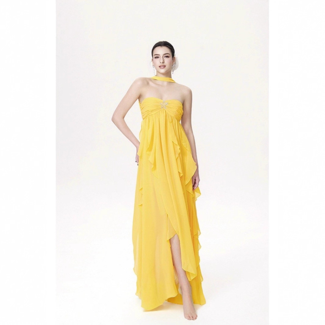 European and American Sexy Women's Clothing Cross-Border Amazon New French Halterneck Chiffon Dress Sexy Chest-Wrapped Backless Long Skirt