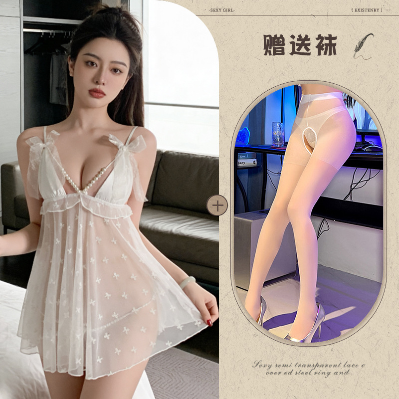 흰색 + 흰색 오픈 크로치 스타킹