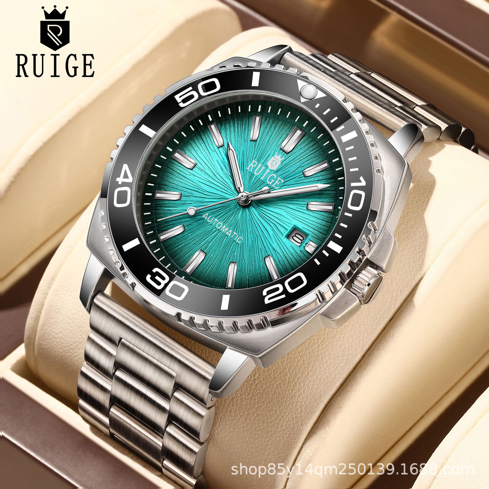 Ruige Men's Fully Automatic Mechanical Watch Waterproof Luminous Calendar Multi-Functional Stainless Steel Cross-Border New Popular Watch
