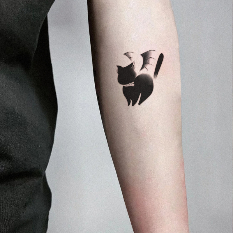 Dark Demon Cat Small Arm Tattoo Sticker Waterproof and Long-Lasting High-End Realistic Tattoo for Men and Women