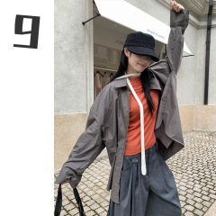 [9hour]个性分割设计感衬衫女 2025秋季宽松百搭长袖上衣女c9766