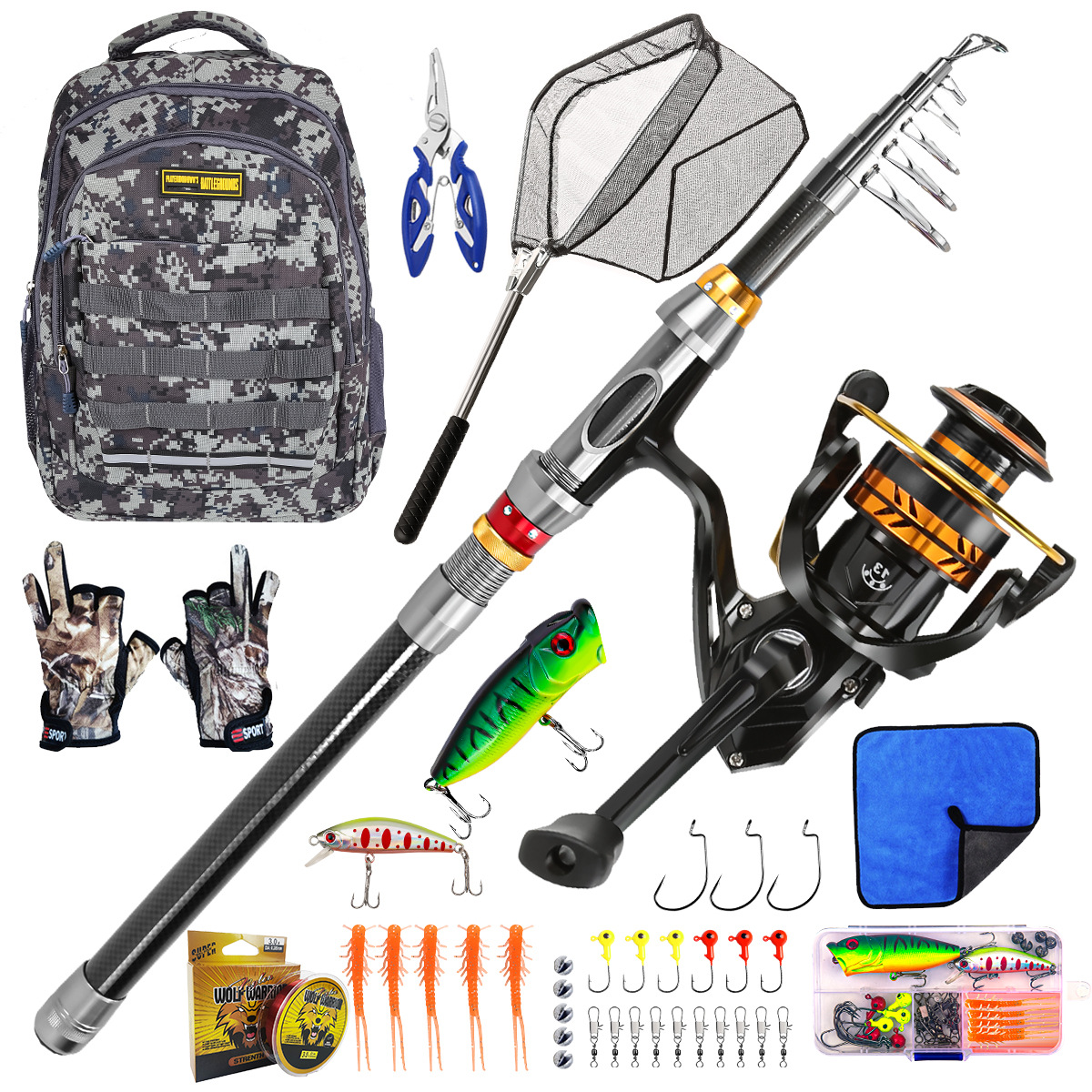 Outdoor Fishing Gear Set Black and Silver Fishing Rod Carbon Fiber Fishing Rod Sea Fishing Cross-Border Wholesale Lure Rod Factory Direct Sales