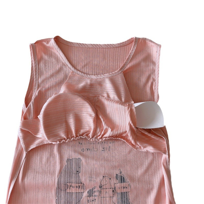 2024 chaleco de verano vestido de pijama con cojín de pecho de chicas de dibujos animados largo vestido sin mangas delgado ropa de hogar al por mayor