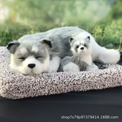 Cute Cartoon Dog Animal, Car ornaments - 2620cm-husky-mother-and-child-squatting