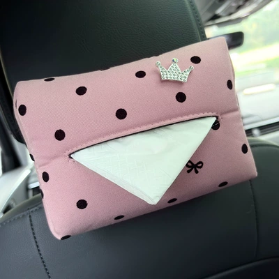 Car Storage Tissue Bag, Car tissue box/set - crown-pink-polka-dot-tissue-paper