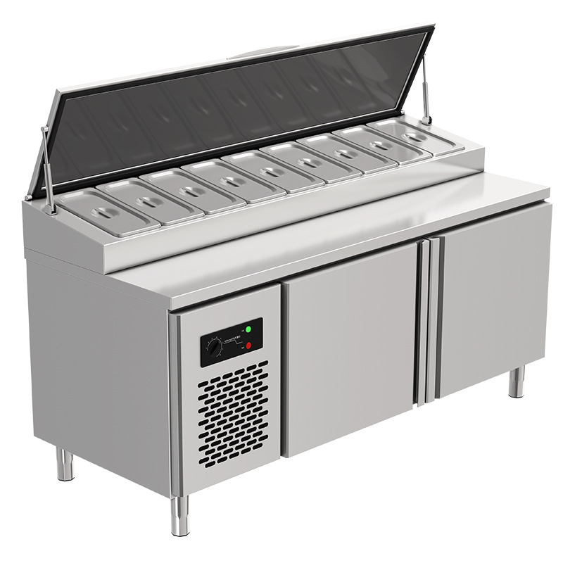 Mesa de ensalada mesa de distribución de pizza comercial congelación ranura frutas frías congelador mostrador mesa de trabajo de preservación de frescura