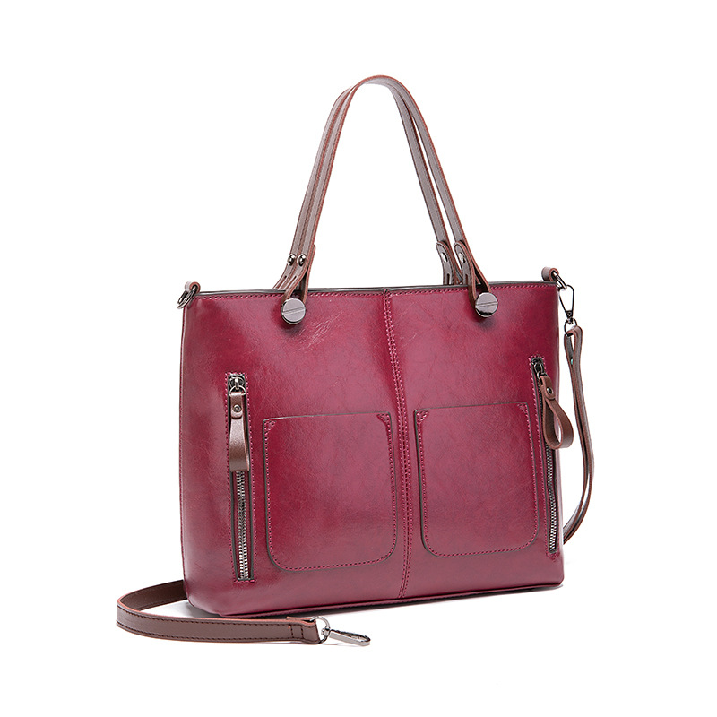 Guangzhou Oil Wax PU-Leder Neue Mode Doppeltasche Handtasche Einzelschulter Diagonal Straddle Bag_voghion.com